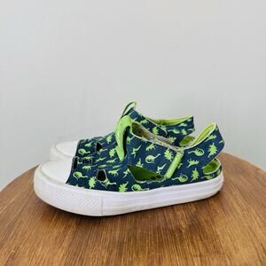 Converse All Star Green And Blue Dinosaur Slip On Shoes Boys Size 11.5